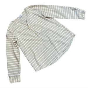 Calvin Klein Beige & White Striped Zip-up Blouse Size Medium